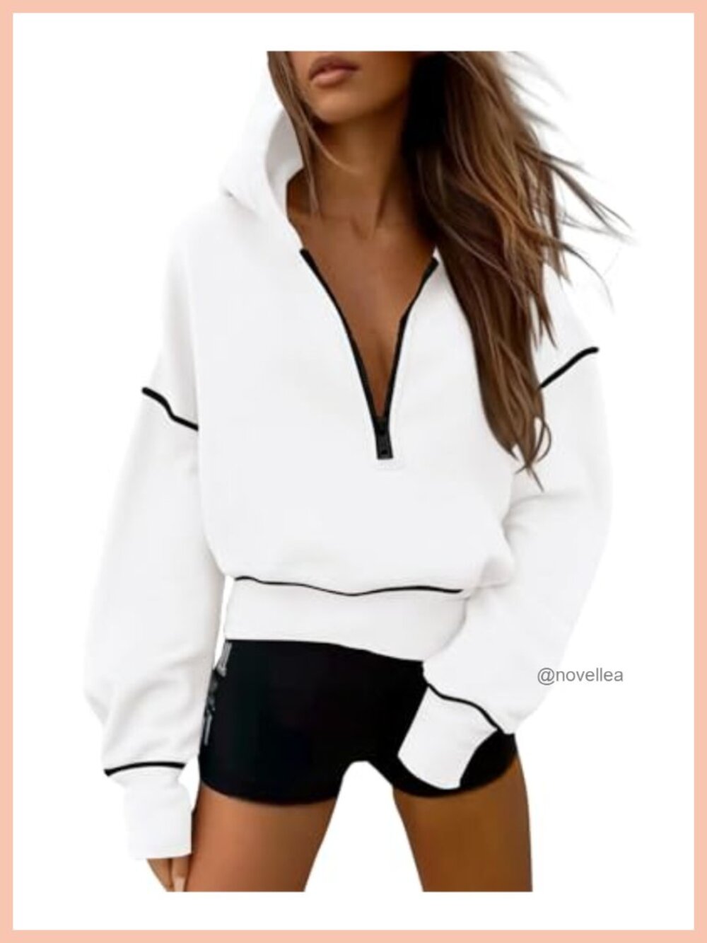 Half Zip Cropped Hoodie Fleece Lined Y2K Sweatshirt